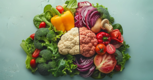 an image of vegetables and fruits arranged in the shape of a brain