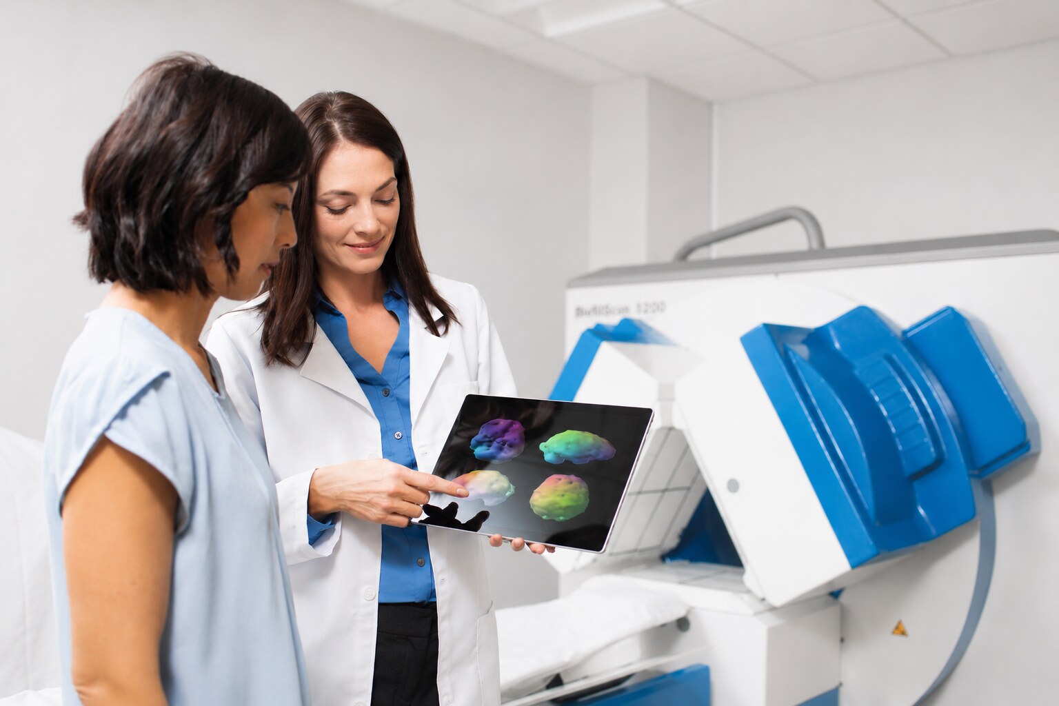 Clinicians reviewing a brain SPECT scan together