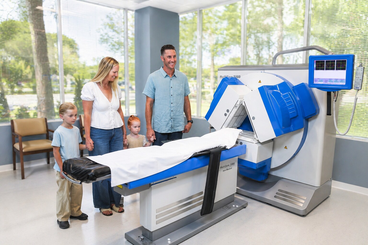 Family with a child preparing for a SPECT scan