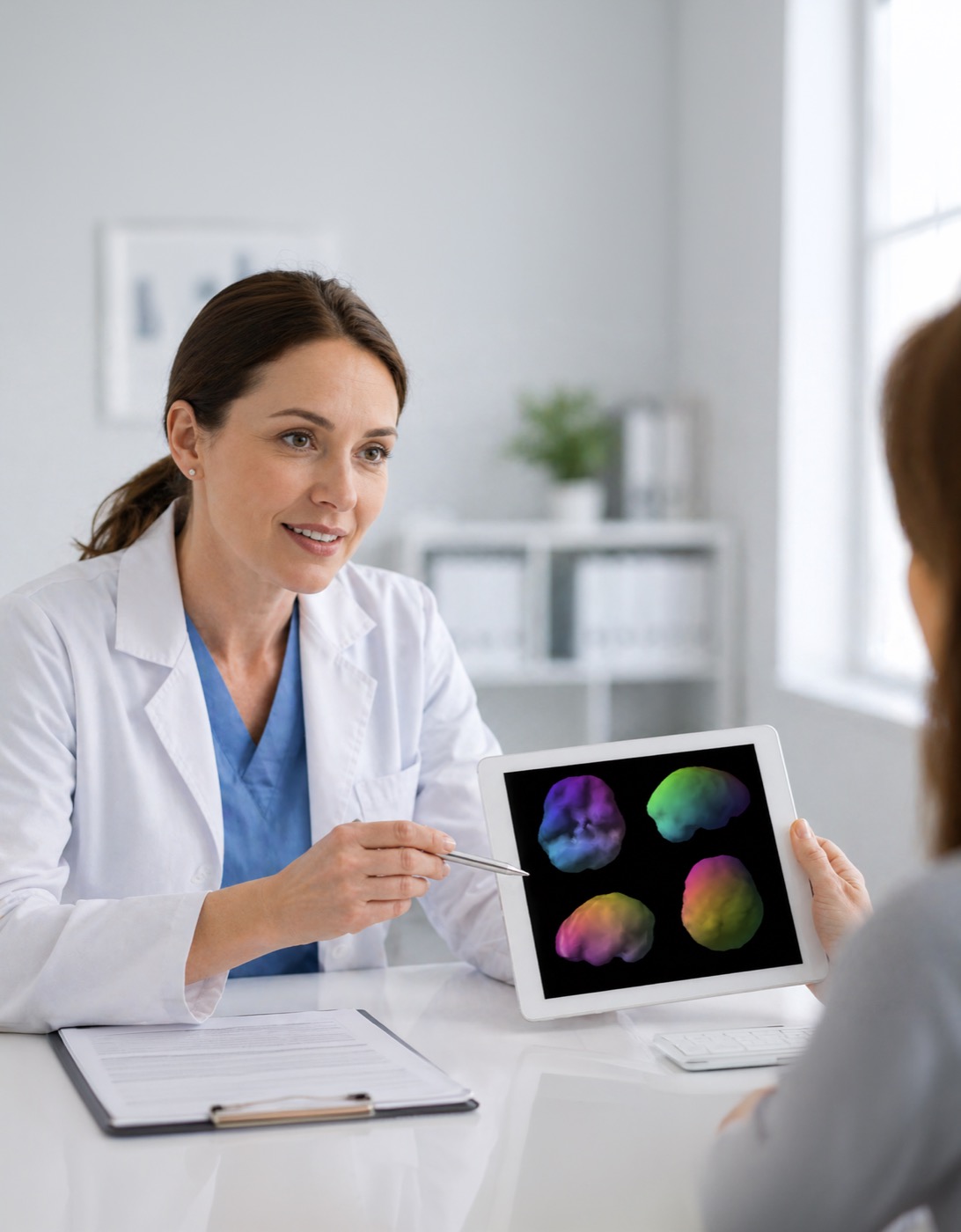 Physician discussing brain SPECT results with a patient